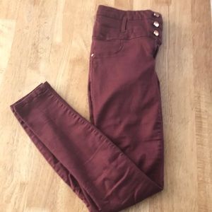 High waisted jeans. Maroon